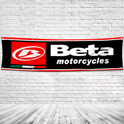 Fyon Motorcycles Garage Shop Decor Banner Works for Beta Flag Black 2x8 Feet