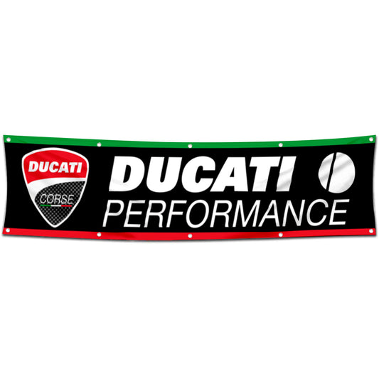 Fyon Motorcycles Garage Shop Decor Banner Works for Ducati Flag Black 2x8 Feet