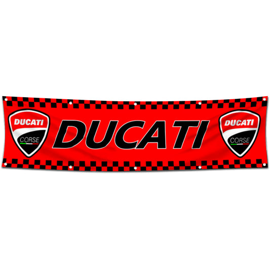 Fyon Motorcycles Garage Shop Decor Banner Works for Ducati Flag Red 2x8 Feet