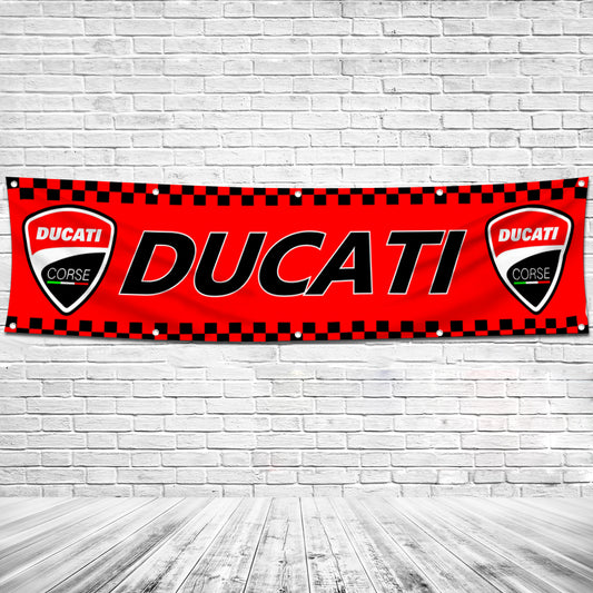 Fyon Motorcycles Garage Shop Decor Banner Works for Ducati Flag Red 2x8 Feet