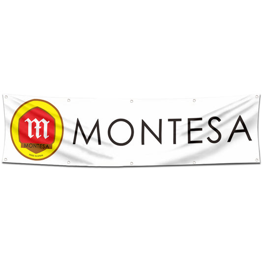 Fyon Motorcycles Garage Shop Decor Banner Works for Montesa Flag White 2x8 Feet