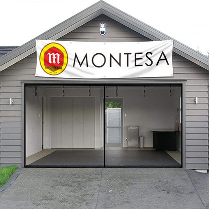 Fyon Motorcycles Garage Shop Decor Banner Works for Montesa Flag White 2x8 Feet