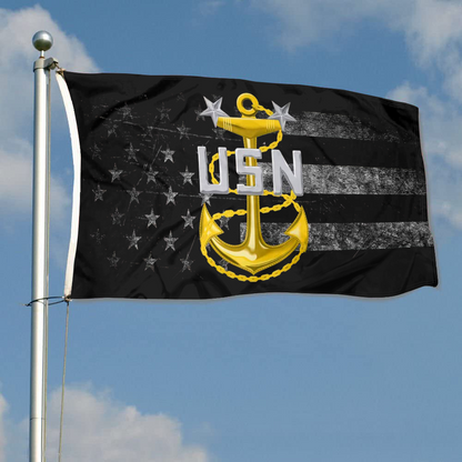 Fyon Navy Master Chief Petty Officer with American Flag Indoor and outdoor banner 2240807
