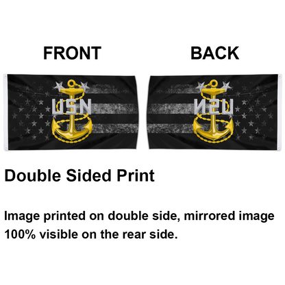 Fyon Navy Master Chief Petty Officer with American Flag Indoor and outdoor banner 2240807