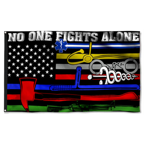 Fyon No One Fights Alone Corrections Dispatch EMS Nurse Firefighter Police Millitary Flag 41801 Indoor and outdoor banner