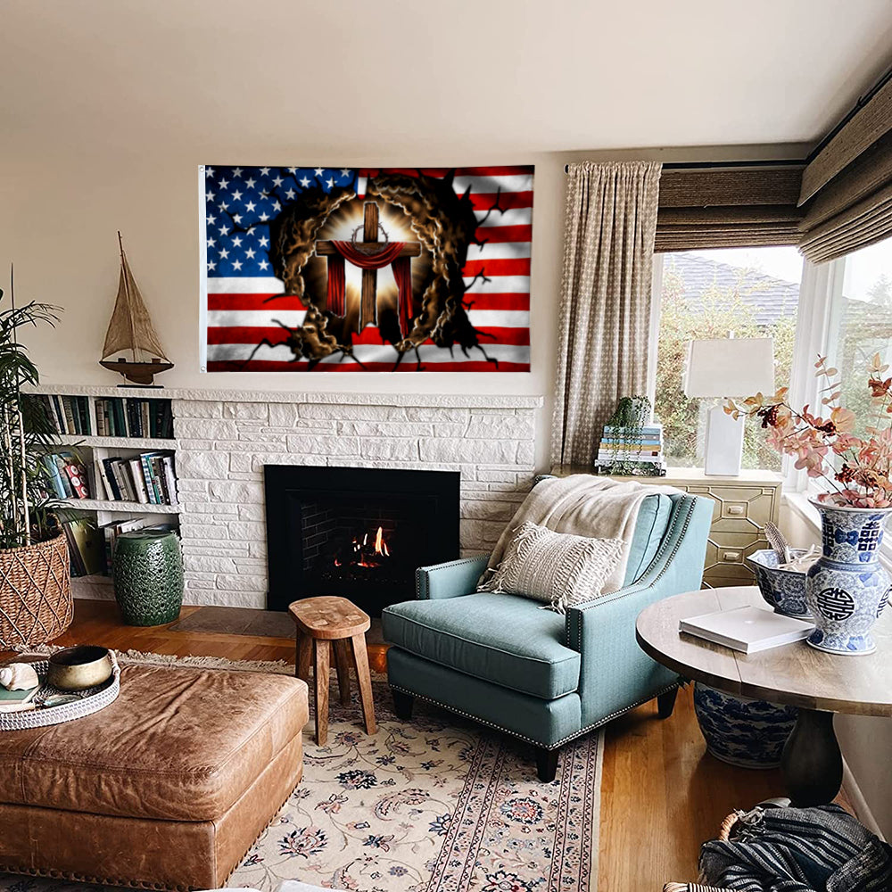 Fyon One Nation Under God. Christian Cross American Flag  41301   Indoor and outdoor banner