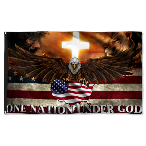 Fyon One Nation Under God, Jesus and Lion Of Judah Cross US Map American Patriot Flag  41140 Indoor and outdoor banner