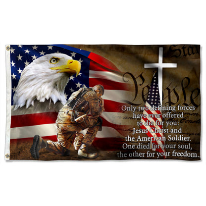 Fyon Owe To Jesus Christ And The American Soldier Veteran Christ Cross Flag Banner 41305 Indoor and outdoor banner