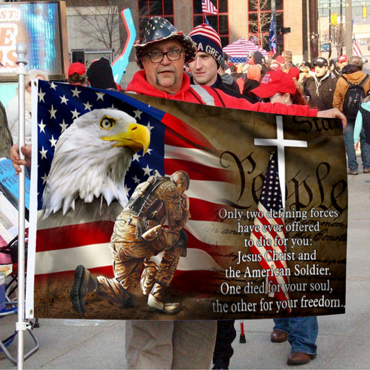 Fyon Owe To Jesus Christ And The American Soldier Veteran Christ Cross Flag Banner 41305 Indoor and outdoor banner