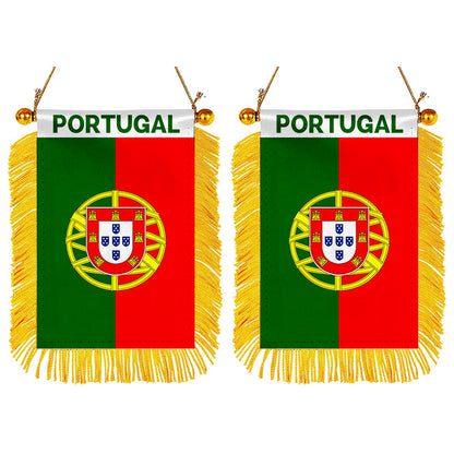 Portugal Mini Car Rearview Mirror Flag Banner - 2PC