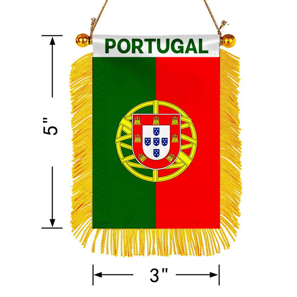 Portugal Mini Car Rearview Mirror Flag Banner - 2PC