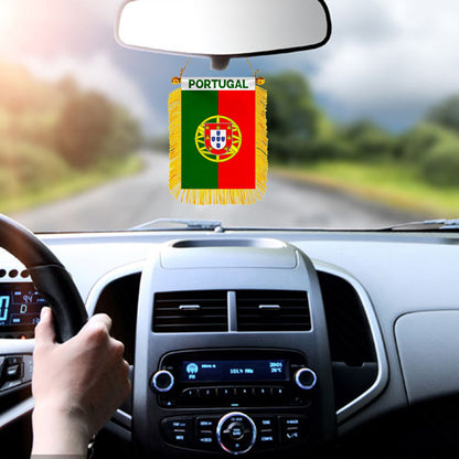 Portugal Mini Car Rearview Mirror Flag Banner - 2PC