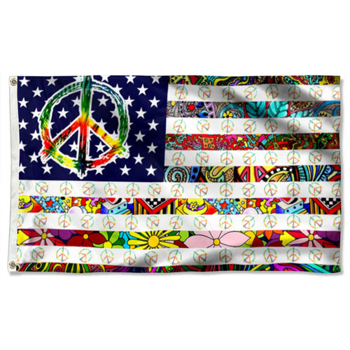 Fyon Peace Sign Hippie American Flag 41578 Indoor and Outdoor Banner