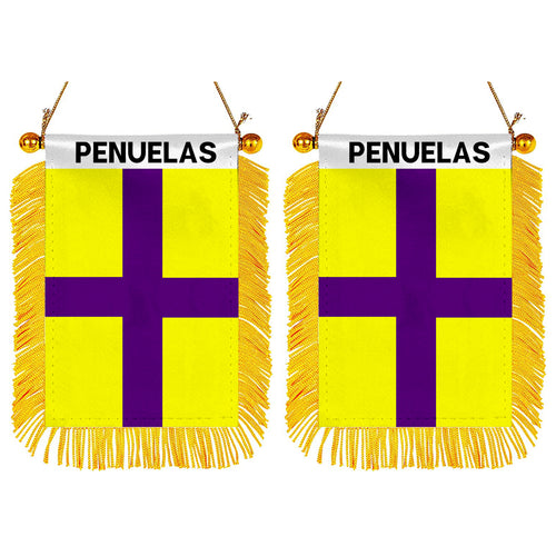 Peñuelas, Puerto Rico Flag Mini Car Rearview Mirror Flag Banner - 2PC