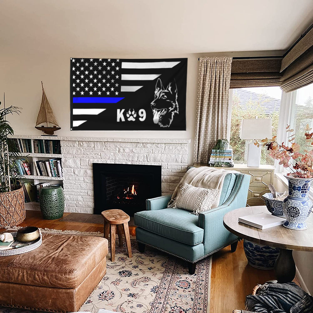 Fyon Police Thin Blue Line Police Dog K9 German Shepherd Flag 41425 Indoor and outdoor banner