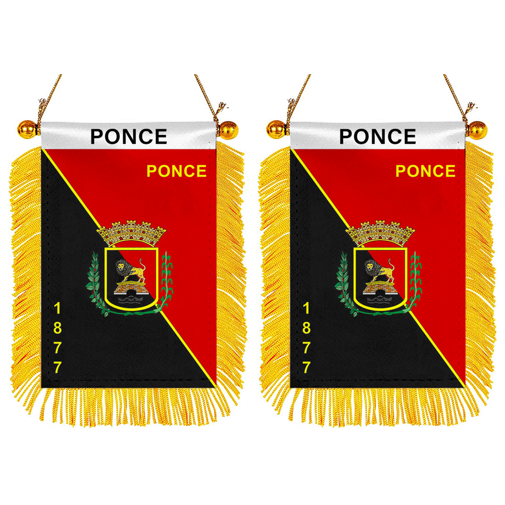 1877 Ponce, Puerto Rico Flag Mini Car Rearview Mirror Flag Banner - 2PC