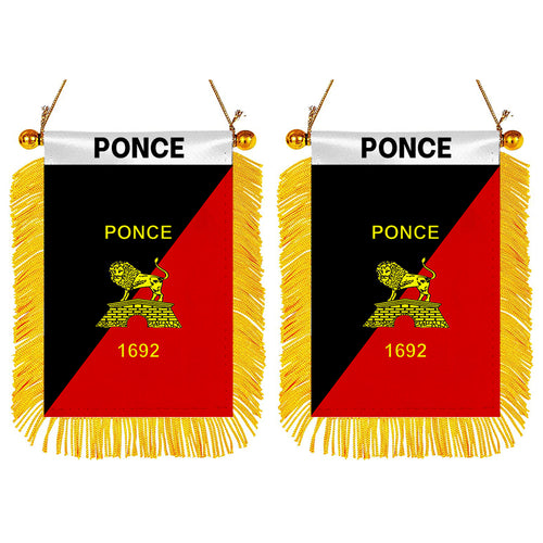 Ponce, Puerto Rico Flag Mini Car Rearview Mirror Flag Banner - 2PC