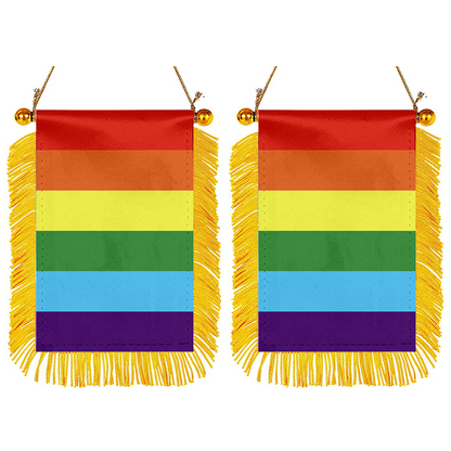 Rainbow Pride Mini Car Rearview Mirror Flag Banner - 2PC