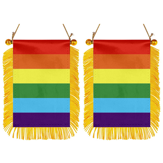 Rainbow Pride Mini Car Rearview Mirror Flag Banner - 2PC