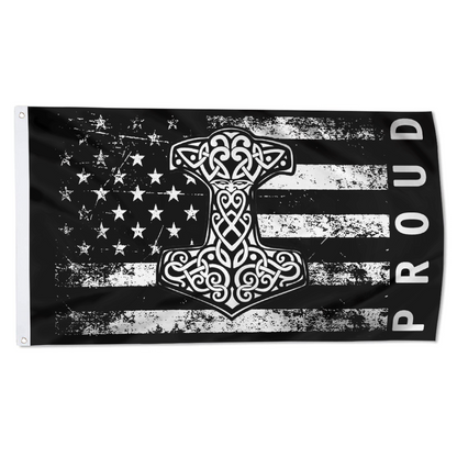 Fyon Proud American Flag with Thor's Hammer Viking Norse Flag Indoor and outdoor banner 2240810