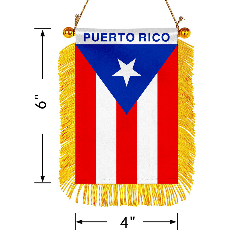 Puerto Rico Mini Car Rearview Mirror Flag Banner -2PC