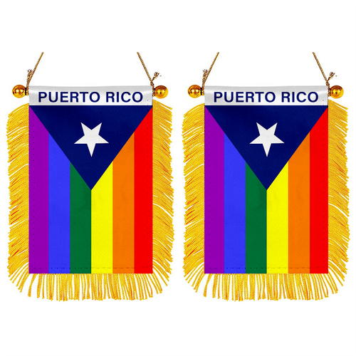 Puerto Rico Pride Mini Car Rearview Mirror Flag Banner - 2PC