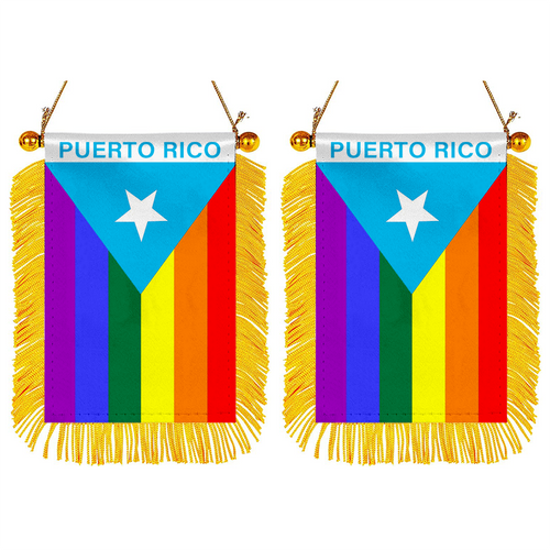 Puerto Rico Pride Mini Car Rearview Mirror Flag Banner Light blue- 2PC