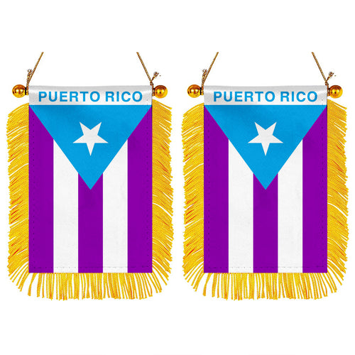 Puerto Rico Pride Mini Car Rearview Mirror Flag Banner Light Blue Banner - 2PC