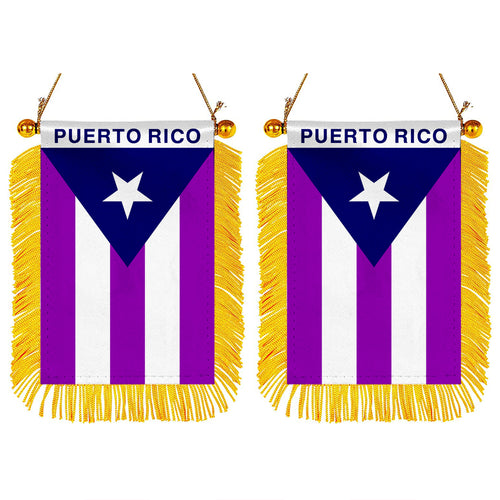 Puerto Rico Pride Mini Car Rearview Mirror Flag Navy Blue Banner-2PC