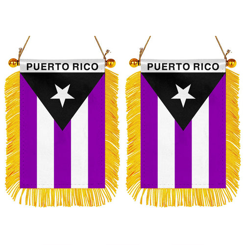 Puerto Rico Pride Mini Car Rearview Mirror Flag Banner - 2PC