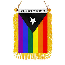 Puerto Rico Rainbow Pride Mini Car Rearview Mirror Flag Banner-2PC