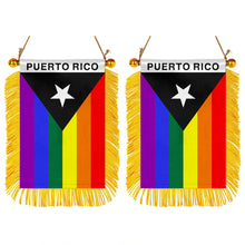 Puerto Rico Rainbow Pride Mini Car Rearview Mirror Flag Banner-2PC