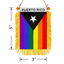 Puerto Rico Rainbow Pride Mini Car Rearview Mirror Flag Banner-2PC