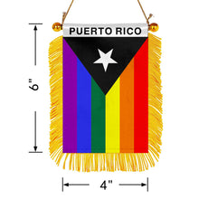 Puerto Rico Rainbow Pride Mini Car Rearview Mirror Flag Banner-2PC