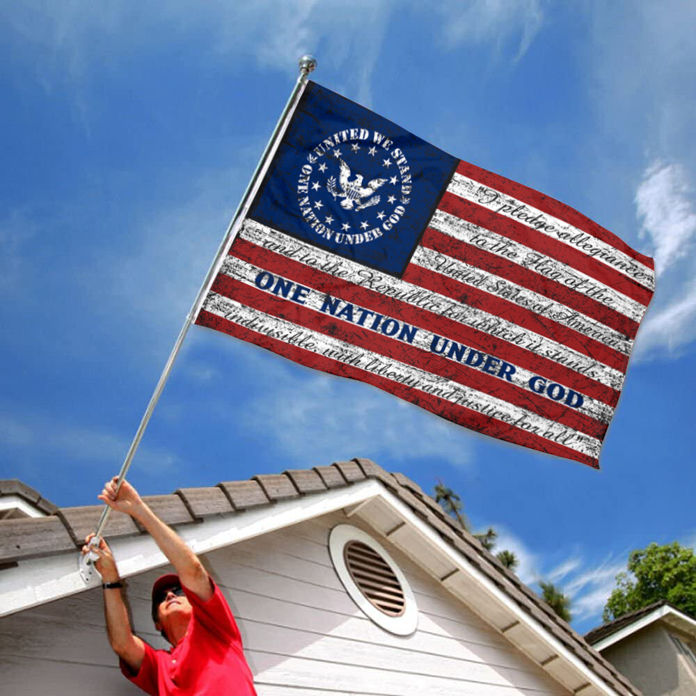 Fyon Retro Stripe One Nation Under God Home United We Stand Distressed American banner