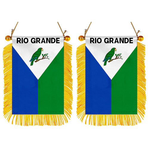 Río Grande, Puerto Rico Flag Mini Car Rearview Mirror Flag Banner - 2PC