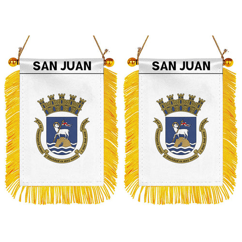 San Juan, Puerto Rico Flag Mini Car Rearview Mirror Flag Banner - 2PC