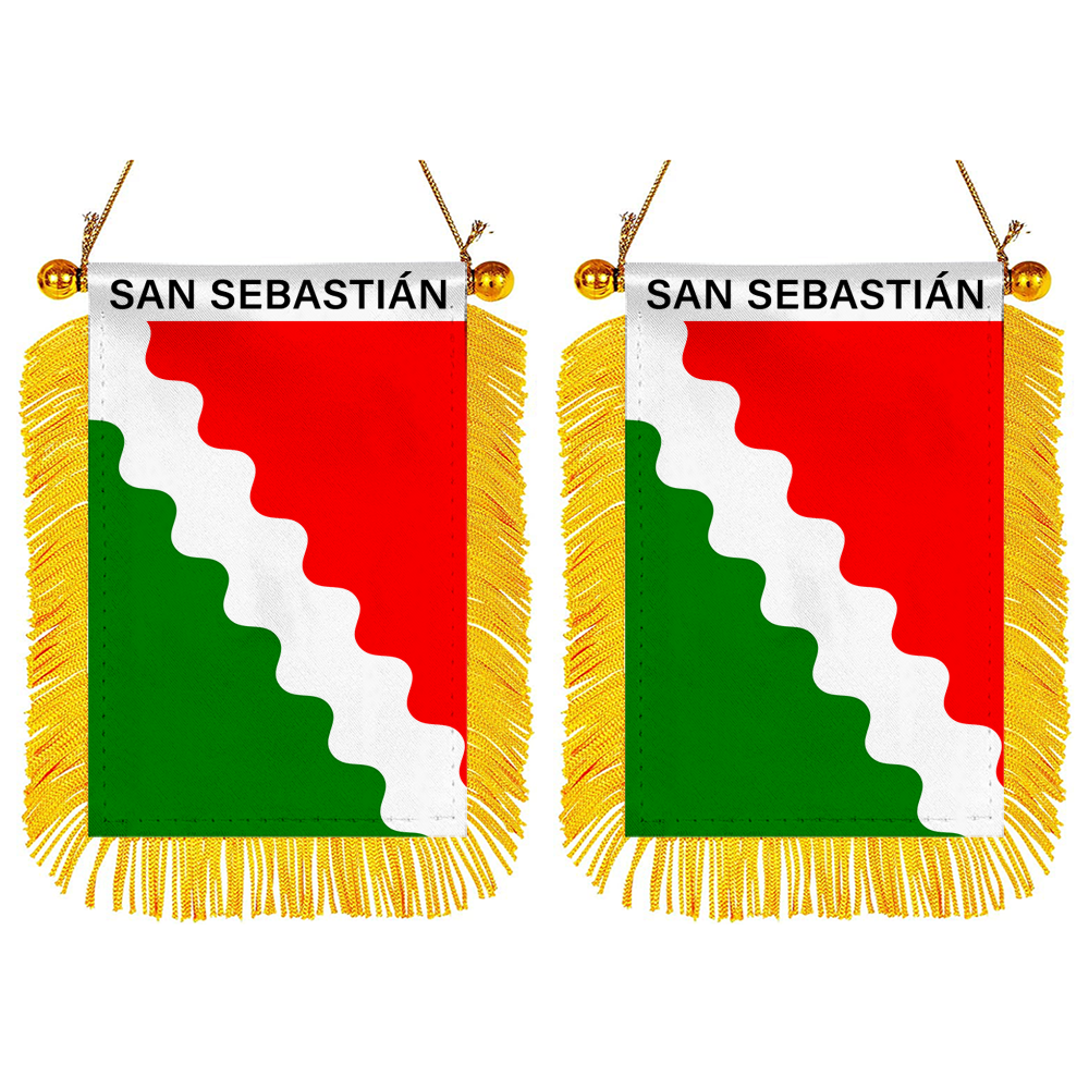 San Sebastián, Puerto Rico Flag   Mini Car Rearview Mirror Flag Banner - 2PC