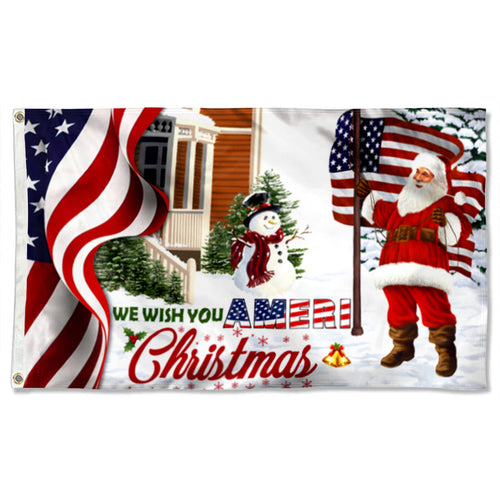 FyonSanta Claus US We Wish You Ameri Christmas Flag 41348 Indoor and outdoor banner