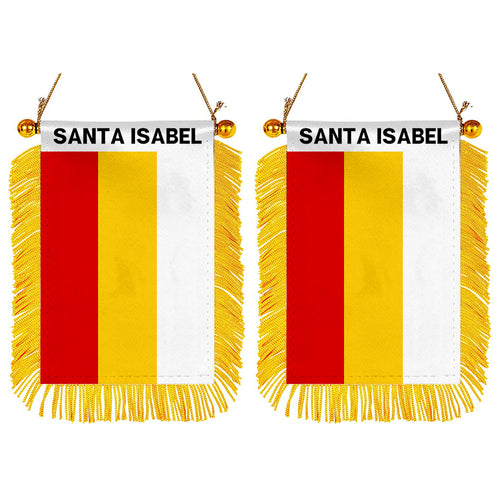 Santa Isabel, Puerto Rico Flag  Mini Car Rearview Mirror Flag Banner - 2PC