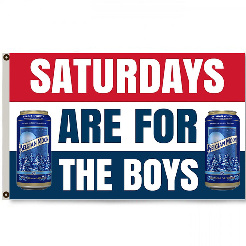Fyon Saturdays are for the boys Blue Moon Bud Beer Flag Banner 3x5ft