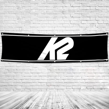 Fyon Skiing Garage Shop Decor Banner Works for K2 Skis Flag 2x8 Feet