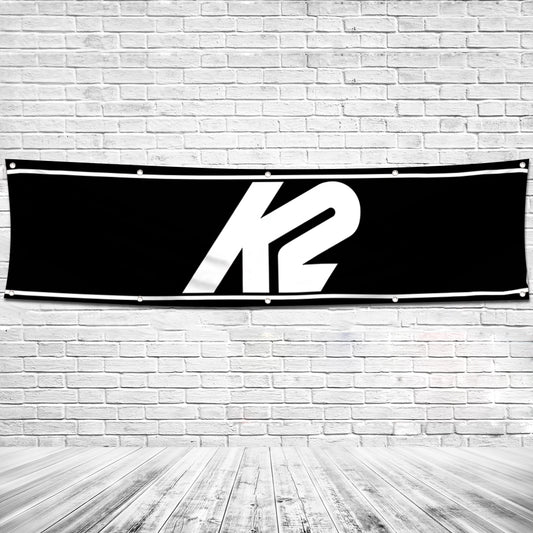 Fyon Skiing Garage Shop Decor Banner Works for K2 Skis Flag 2x8 Feet