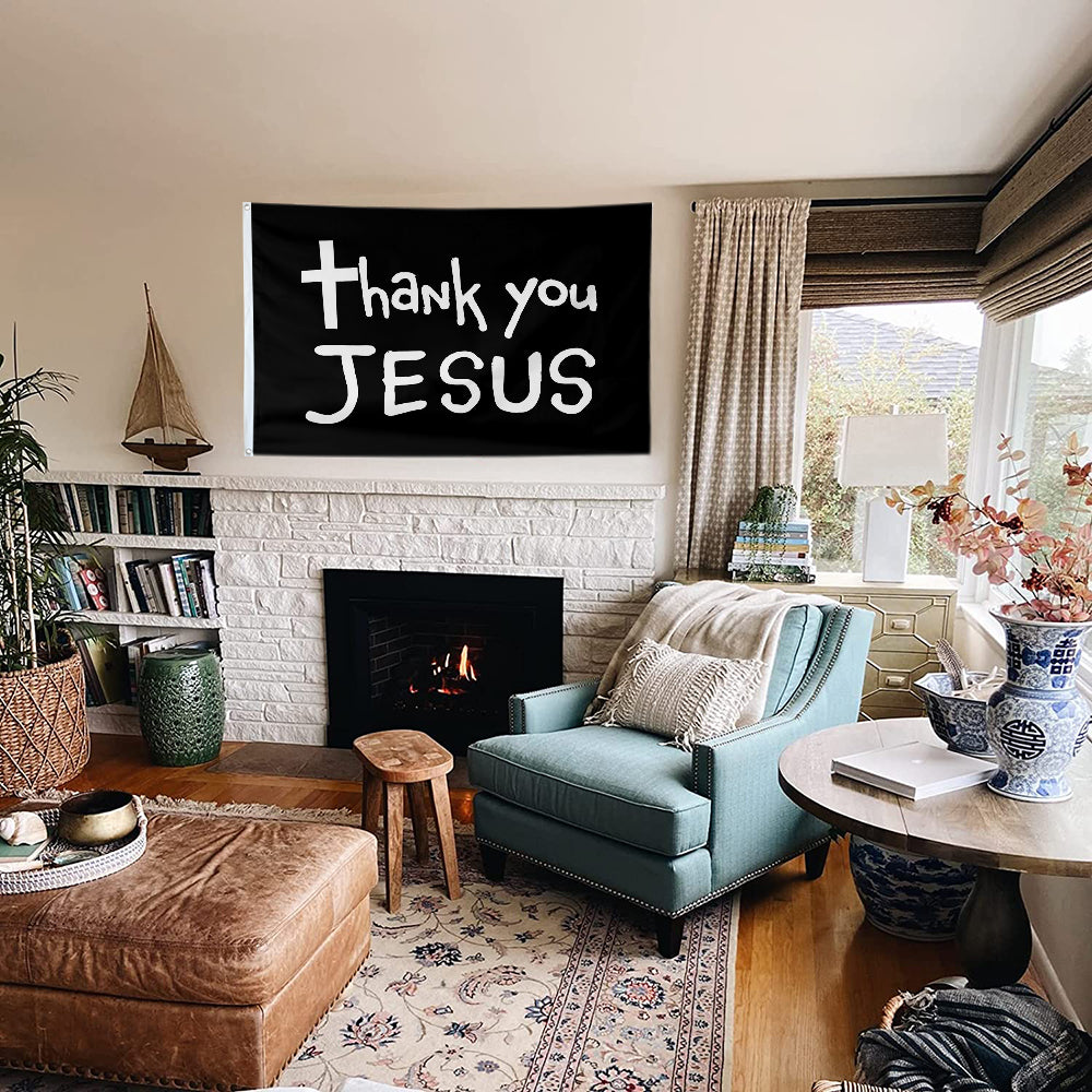Fyon Thank You JESUS Flag Black Indoor and outdoor banner