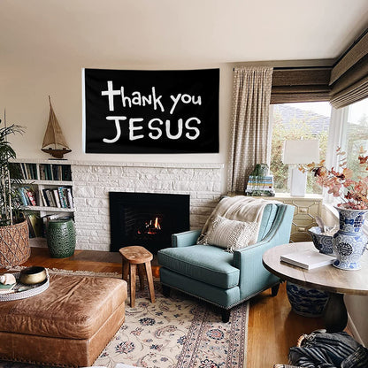 Fyon Thank You JESUS Flag Black Indoor and outdoor banner