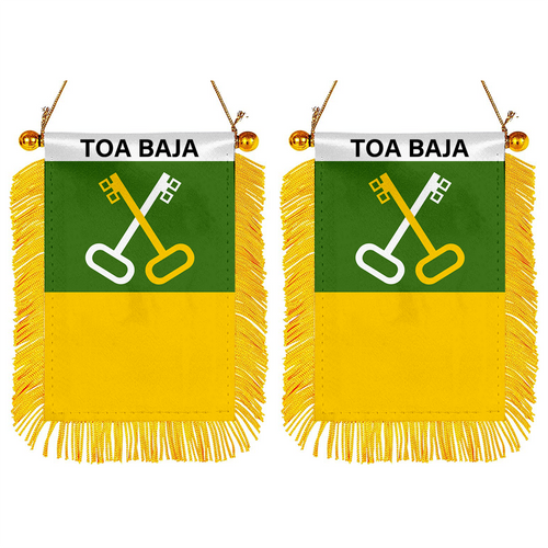 Toa Baja, Puerto Rico Flag Mini Car Rearview Mirror Flag Banner - 2PC