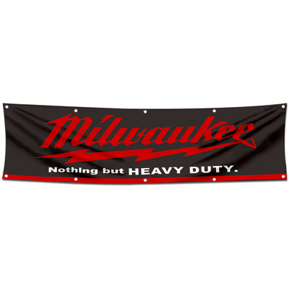 Fyon Tools Garage Shop Decor Banner Works for Milwaukee Flag Black 2x8 Feet