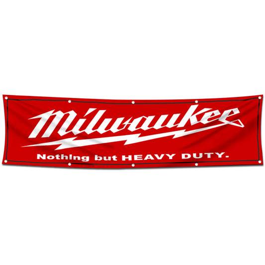 Fyon Tools Garage Shop Decor Banner Works for Milwaukee Flag Red 2x8 Feet