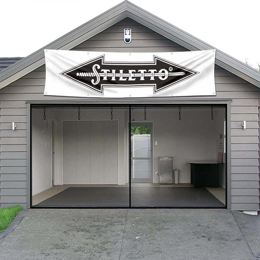 Fyon Tools Garage Shop Decor Banner Works for Stiletto on Flag 2x8 Feet