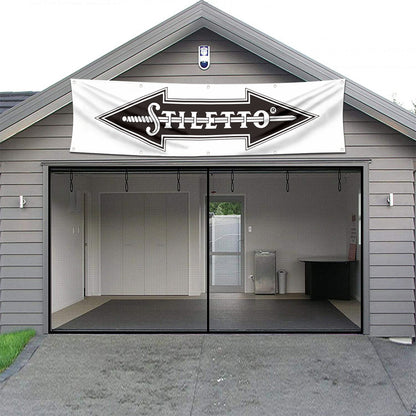 Fyon Tools Garage Shop Decor Banner Works for Stiletto on Flag 2x8 Feet